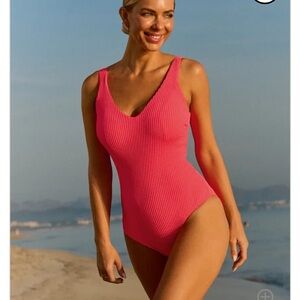 BRAVISSIMO PINK CANCUN ONE-PIECE SWIMSUIT WITH BUILT-IN BRA 38D NWT